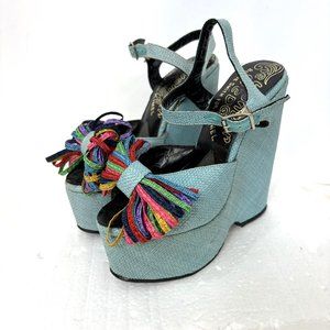 The Wonder Wedge Bonnie Smith for Kimel Aqua Platform Heels VTG 70s Sz 5 - 5.5